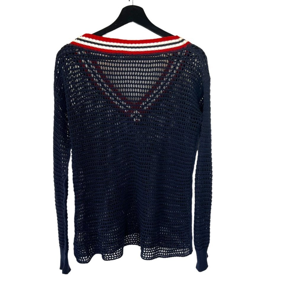 We The Free Navy Blue Net Loose Knit V Neck Preppy Long Sleeve Sweater Small - Picture 2 of 7